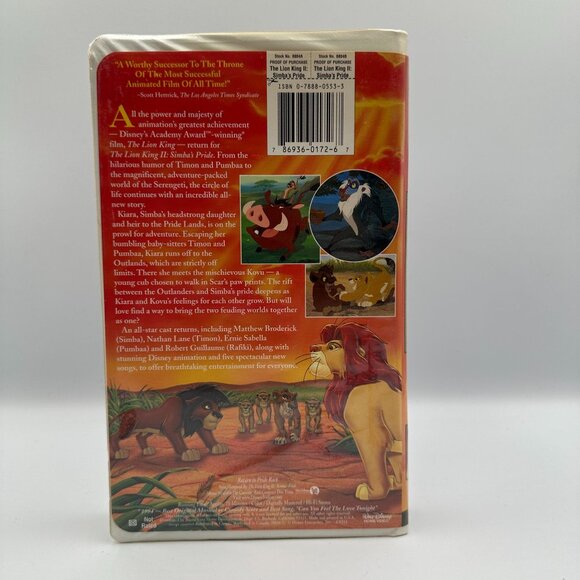 Disneys The Lion King II: Simbas Pride VHS 1998 Clamshell Edition Animated - Picture 2 of 3
